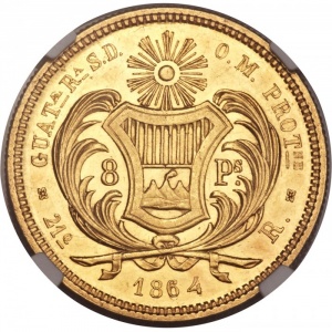 Реверс монеты Гватемала, 8 песо, 1864