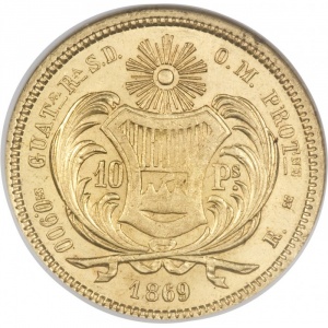 Реверс монеты Гватемала, 10 песо, 1869