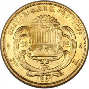 Реверс монеты Гватемала, 16 песо, 1867-1869