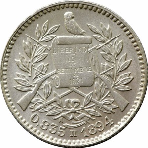 Аверс монеты Гватемала, ½ реала, 1894-1897