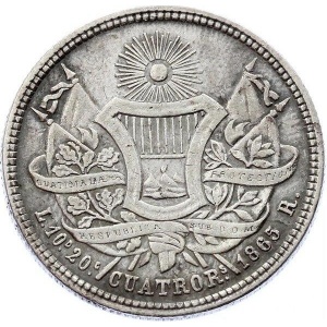 Реверс монеты Гватемала, 4 реала, 1863-1865
