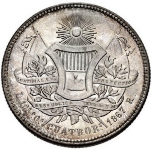 Реверс монеты Гватемала, 4 реала, 1867-1868