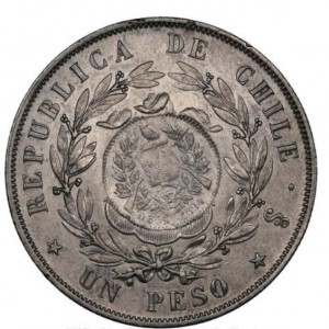 Реверс монеты Гватемала, 1 песо, 1894, Перечекан на монете Чили 1 песо 1853-1855