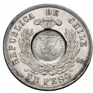 Реверс монеты Гватемала, 1 песо, 1894, Перечекан на монете Чили 1 песо 1867-1890