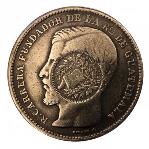 Аверс монеты Гватемала, 1 песо, 1894, Перечекан на монете Гватемалы 1 песо 1869
