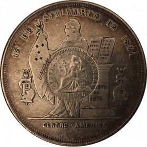 Реверс монеты Гватемала, 1 песо, 1894, Перечекан на монете Гондураса 1 песо 1882