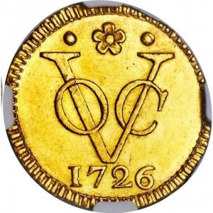 Реверс монеты Голландская Ост-Индия, 1 дуит, 1726-1763, Золото /желтый цвет/
