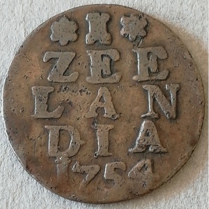 Реверс монеты Голландская республика, 1 дуит, 1754