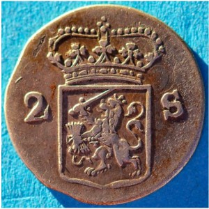 Аверс монеты Голландская республика, 2 стювера, 1785-1792, Монетный двор "Кукуруза" вверху на реверсе