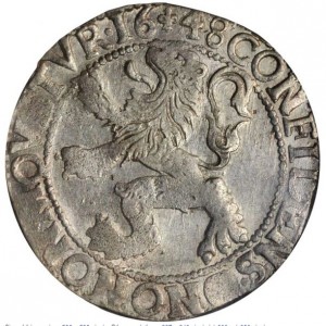 Реверс монеты Голландская республика, 1 дальдер, 1647-1649, Рыцарь в доспехах смотрит налево