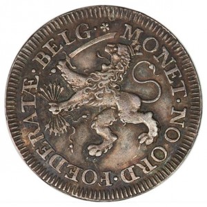 Реверс монеты Голландская республика, 6 стюверов, 1674-1676, Лев на реверсе
