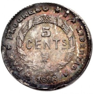 Реверс монеты Гондурас, 5 сентаво, 1886-1896