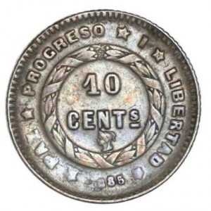 Реверс монеты Гондурас, 10 сентаво, 1884-1900