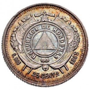 Аверс монеты Гондурас, 25 сентаво, 1883-1899