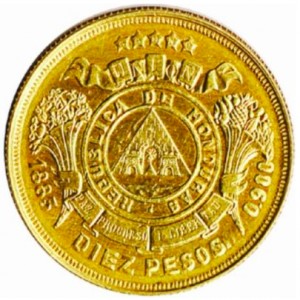 Реверс монеты Гондурас, 10 песо, 1883-1889