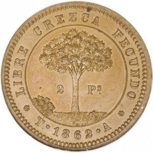 Реверс монеты Гондурас, 2 песо, 1862