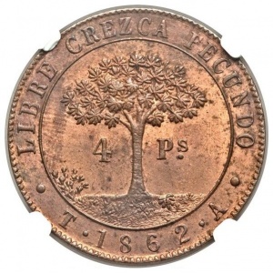 Реверс монеты Гондурас, 4 песо, 1862