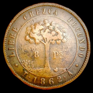 Реверс монеты Гондурас, 8 песо, 1862