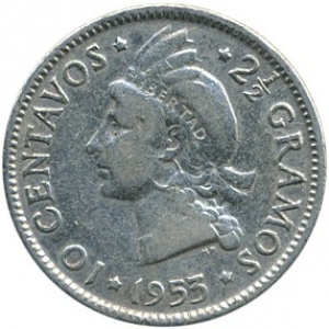 Реверс монеты Доминикана, 10 сентаво, 1937-1961