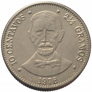 Реверс монеты Доминикана, 10 сентаво, 1978-1981