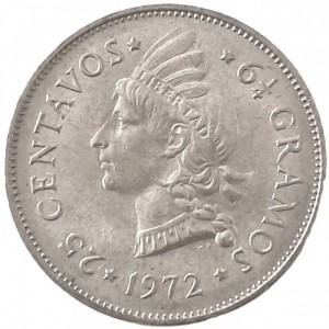 Реверс монеты Доминикана, 25 сентаво, 1967-1972