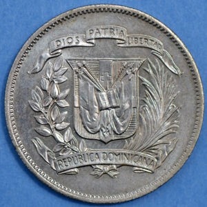 Аверс монеты Доминикана, 25 сентаво, 1974