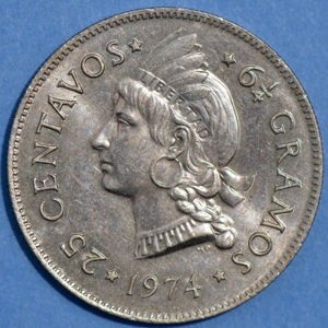 Реверс монеты Доминикана, 25 сентаво, 1974
