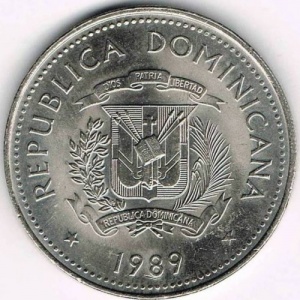 Аверс монеты Доминикана, ½ песо, 1989
