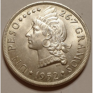 Реверс монеты Доминикана, 1 песо, 1939-1952