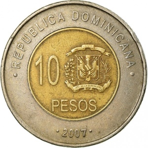 Аверс монеты Доминикана, 10 песо, 2005-2016