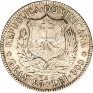 Аверс монеты Доминикана, 5 франков, 1891