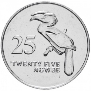 Реверс монеты Замбия, 25 нгве, 1992