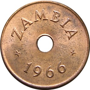 Аверс монеты Замбия, 1 пенни, 1966