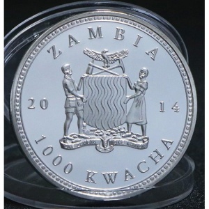 Аверс монеты Замбия, 1000 квач, 2014, Вымирающие виды животных - Синий кит