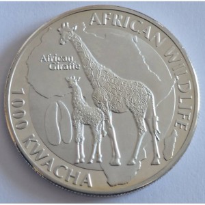 Реверс монеты Замбия, 1000 квач, 2015, Африканская дикая природа - Африканский жираф