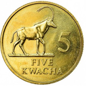 Реверс монеты Замбия, 5 квач, 1992