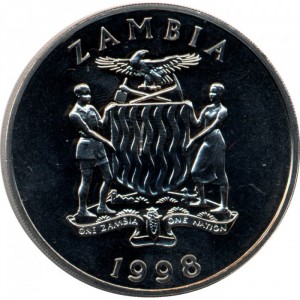 Аверс монеты Замбия, 100 квач, 1998, Африканская фауна - Носорог