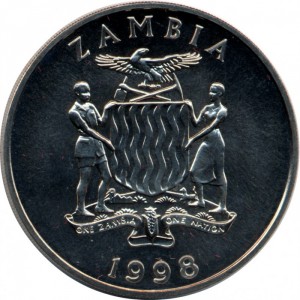 Аверс монеты Замбия, 100 квач, 1998, Африканская фауна - Гиппопотам