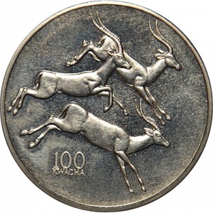 Реверс монеты Замбия, 100 квач, 1998, Африканская фауна - Импала