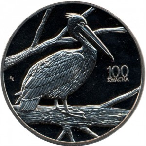 Реверс монеты Замбия, 100 квач, 1998, Африканская фауна - Пеликан