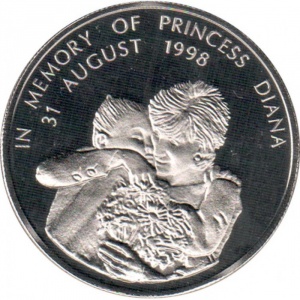 Реверс монеты Замбия, 1000 квач, 1998, В память о Принцессе Диане - Принцесса Диана обнимает молодую девочку после вр…