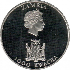 Аверс монеты Замбия, 1000 квач, 2002, Королева-Мать