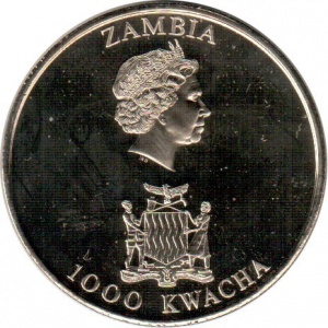 Аверс монеты Замбия, 1000 квач, 2003, 50 лет коронации Елизаветы II