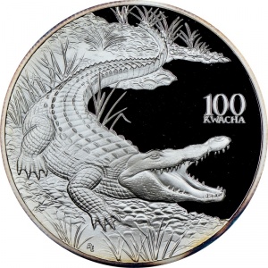 Реверс монеты Замбия, 100 квач, 1998, Африканская фауна - Крокодил