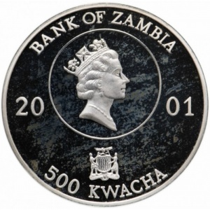 Аверс монеты Замбия, 500 квач, 2001, Чемпионат мира по футболу 1954