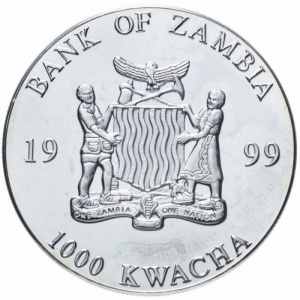 Аверс монеты Замбия, 1000 квач, 1998-1999, Единая валюта Европы - 5 евро, лицевая сторона
