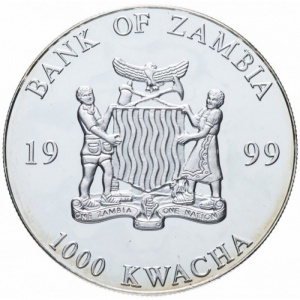 Аверс монеты Замбия, 1000 квач, 1998-1999, Единая валюта Европы - 50 евро, лицевая сторона
