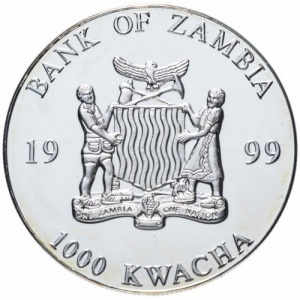 Аверс монеты Замбия, 1000 квач, 1998-1999, Единая валюта Европы - 100 евро, лицевая сторона