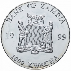 Аверс монеты Замбия, 1000 квач, 1998-1999, Единая валюта Европы - 200 евро, лицевая сторона