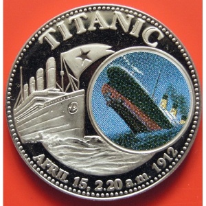 Реверс монеты Замбия, 1000 квач, 1998, Крушение «Титаника» /тонущий корабль, видны три трубы/